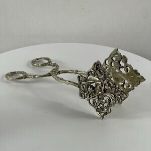 Vintage 7” Ornate Serving , biscuits /Toast Tongs 1920s Made In Italy